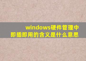 windows硬件管理中即插即用的含义是什么意思