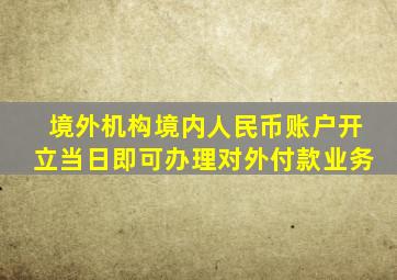 境外机构境内人民币账户开立当日即可办理对外付款业务